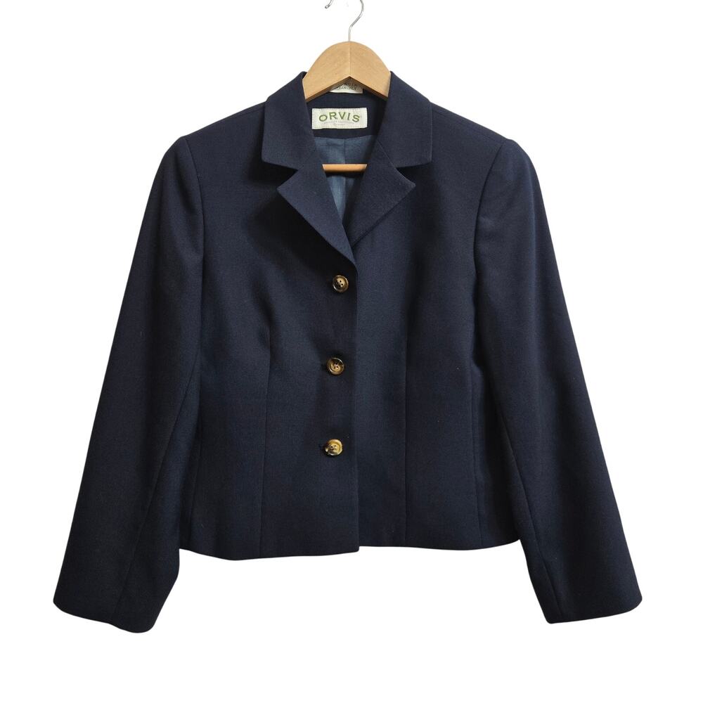 Orvis Womens USA Tailored Classic Old Money Minimalist Navy Wool Blend Blazer 4P
